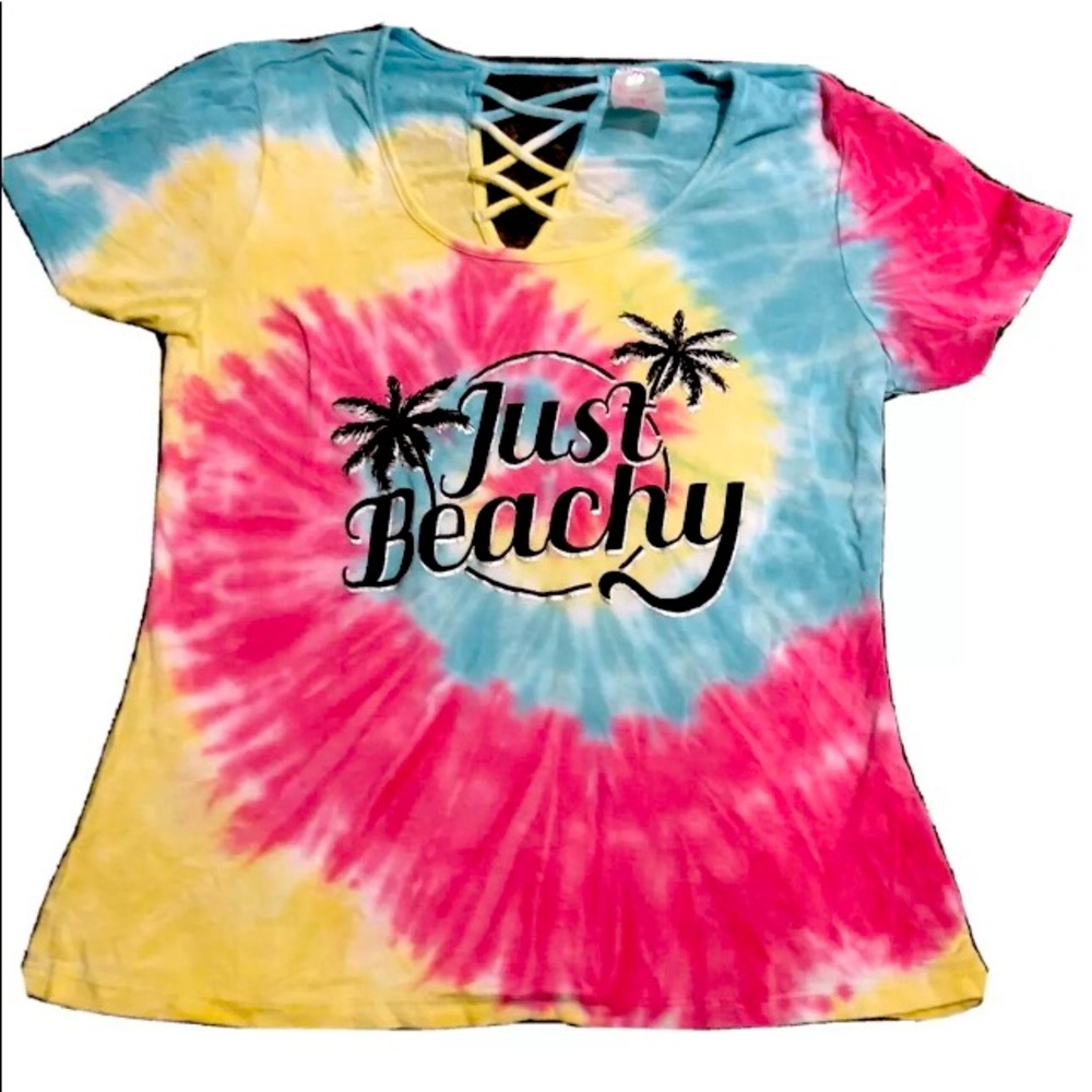 Juniors SMALL (3/5) Tie Dye Shirt Just Beachy cute